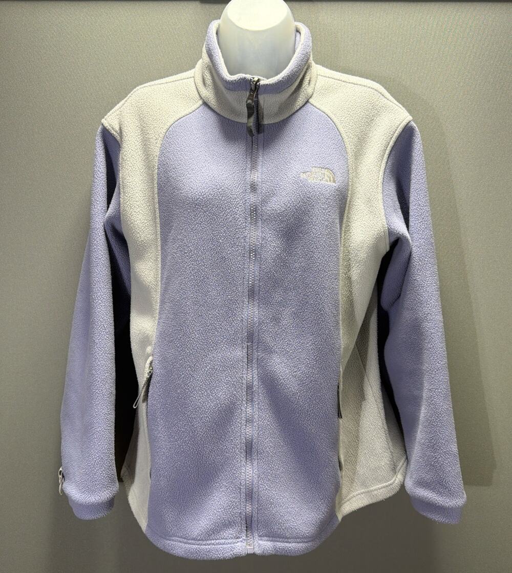 NORTH FACE Girls XL Purple Gray Full Zip Long Sleeve Fleece Jacket